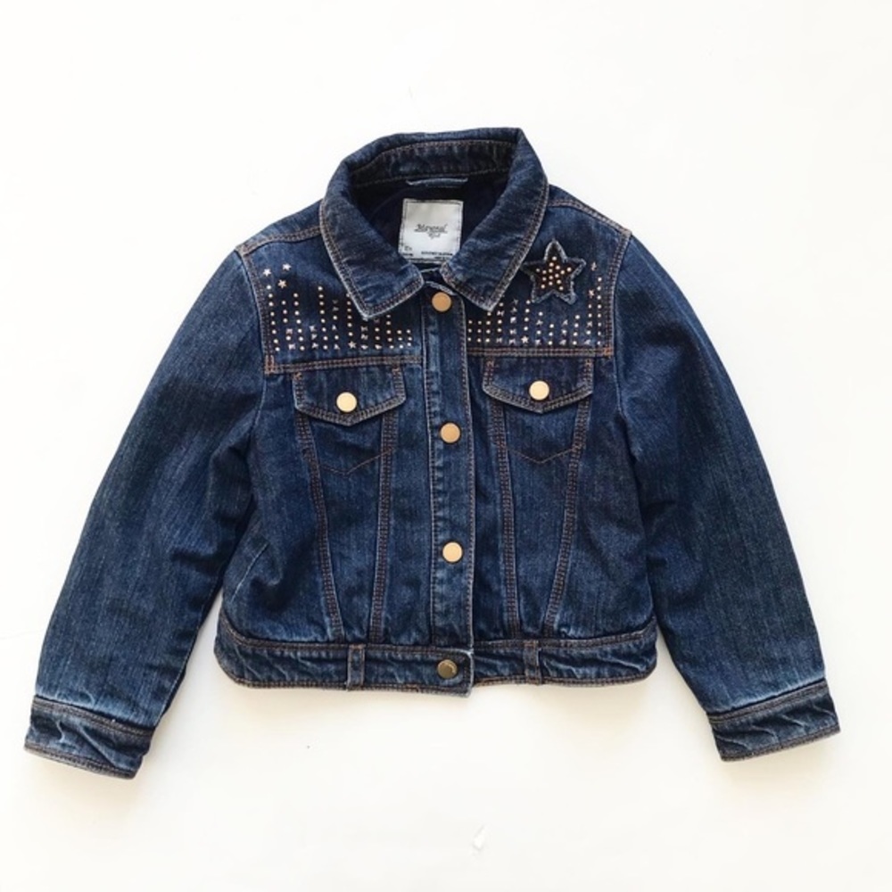 Mayoral plush lined studded denim jacket EUC 5T